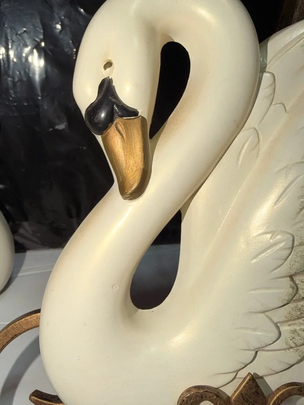 2 - Vintage Miller Studio Chalkware White /Gold SWANS 1968 Wall Hangings Pair